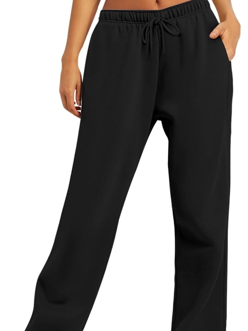 Women's Black Wide-Leg Drawstring Track Pants